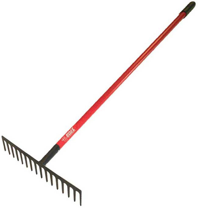 Bully Tools 16-Inch Level Head Rake with Fiber Glass Handle and 14 Steel Head Tines, 60-Inch