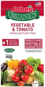 Jobe’s Organics Vegetable & Tomato Fertilizer 2-5-3 Organic Fast Acting Granular Fertilizer with Biozome, 4 Pound Bag