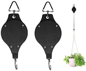 Plant Pulley, Retractable Heavy Duty Easy Reach Pulley Plant Hanging Flower Basket Hook Hanger for Garden Baskets Pots and Birds Feeder Hang High up and Pull Down to Water Or Feed Pack of 2