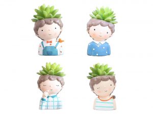 Youfui Cute Boys Succulent Flower pot for Home Office Desk Decor