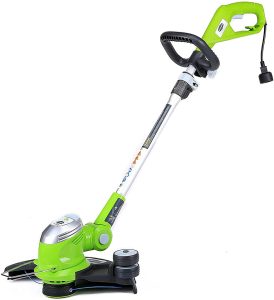 Greenworks 15-Inch 5.5 Amp Corded String Trimmer - 15-inch cut path with pivoting head allows for edging and trimming capability with edging wheel