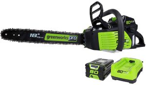 Greenworks PRO 18-Inch 80V Cordless Chainsaw, 2.0 AH Battery Included