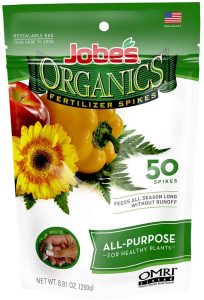 Jobe's Organics All Purpose Fertilizer Spikes, 4-4-4 Organic Time Release Fertilizer for All Plants, 50 Spikes per Package