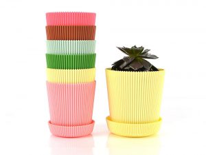Set of 6 Multicolored Circle Flower Plant Pots/Planters with Saucer Pallet