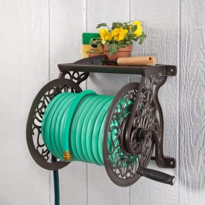  Convenient Top Storage Tray / Shelf Features a storage shelf ideal for frequently used garden tools and hose nozzles. 5 foot leader hose included to connect to your hose bib.
